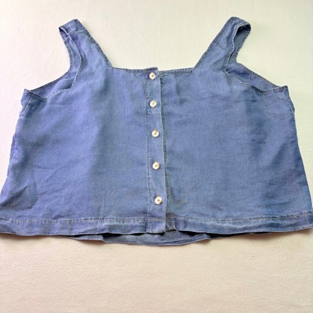 Torrid Button Front Tank Top Womens 1x Blue Denim Cropped Square Neck Festival - Picture 2 of 7